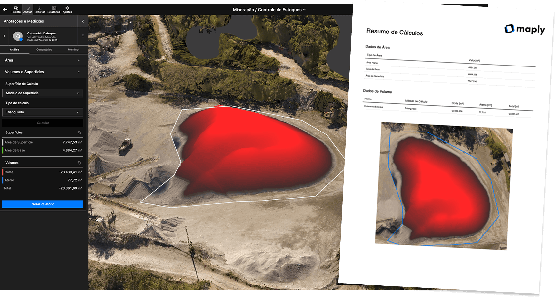 Tela de exportação de relatórios da plataforma Maply