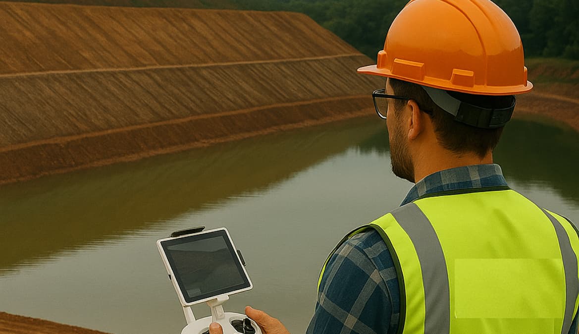 Imagem de Operador de drone inspecionando área de mineração